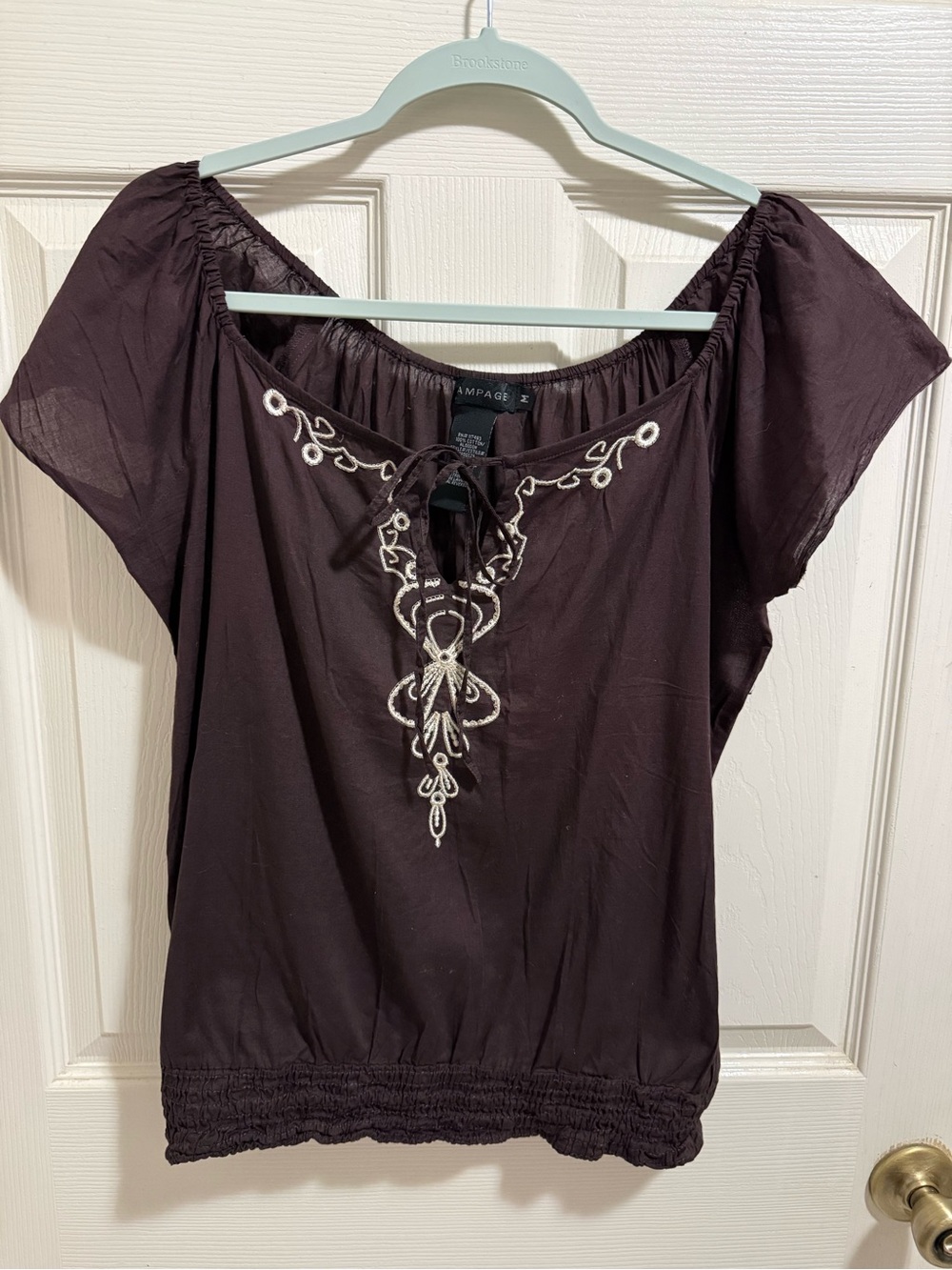 Rampage Plum Short-Sleeve Embroidered Peasant Top